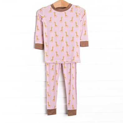 Giraffe Giant Bamboo Pajama Set, Pink