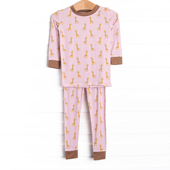 Giraffe Giant Bamboo Pajama Set, Pink