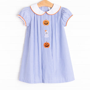Friendly Ghost Embroidered Dress, Blue