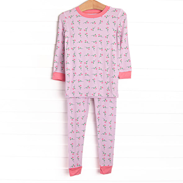 Sweet Pea Stems Bamboo Pajama Set, Pink