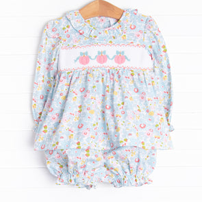 Patchwork Pumpkins Smocked Bloomer Set, Blue