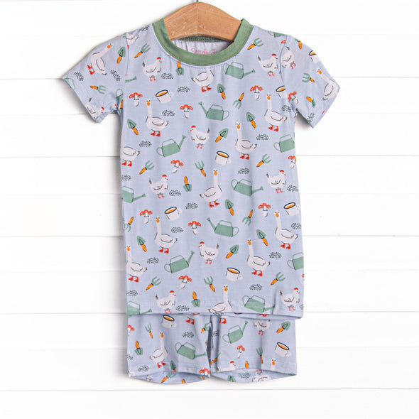 Feed Time Farmer Bamboo Pajama Short Set, Blue