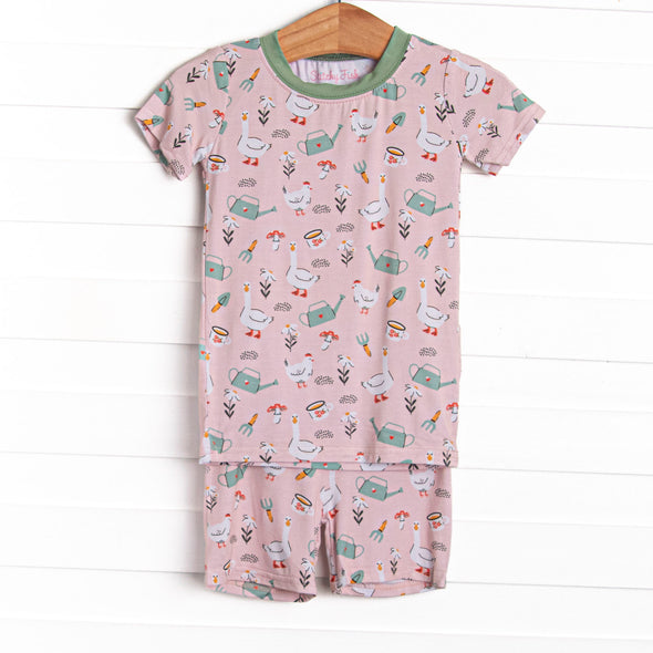 Feed Time Farmer Bamboo Pajama Short Set, Pink