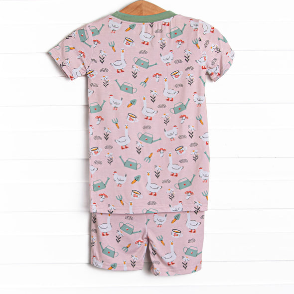 Feed Time Farmer Bamboo Pajama Short Set, Pink
