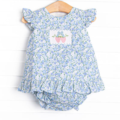 Strawberry Bliss Smocked Diaper Set, Blue