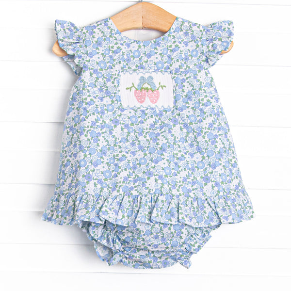 Strawberry Bliss Smocked Diaper Set, Blue
