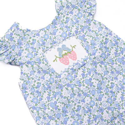 Strawberry Bliss Smocked Diaper Set, Blue