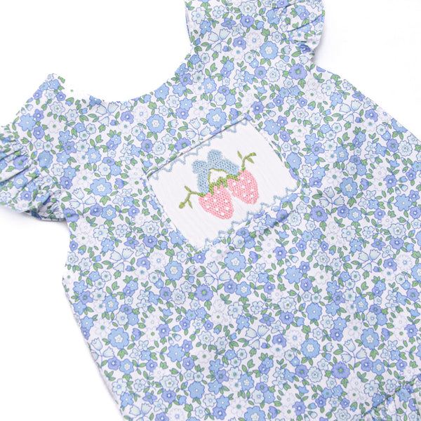 Strawberry Bliss Smocked Diaper Set, Blue