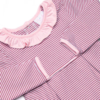 Lexie Ruffle Romper, Light Pink and Berry Purple Stripe