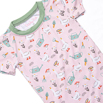 Feed Time Farmer Bamboo Pajama Short Set, Pink