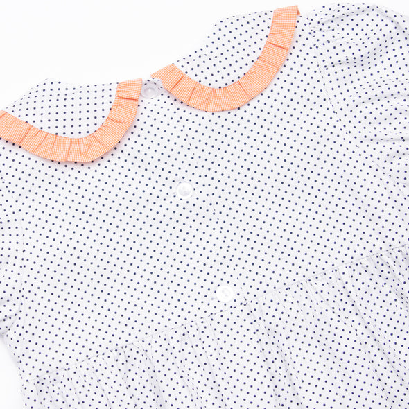 Spooky Spider Smocked Bubble, Navy Bitty Dot