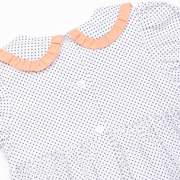 Spooky Spider Smocked Dress, Navy Bitty Dot