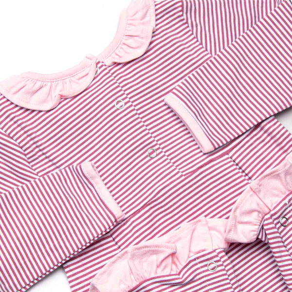 Lexie Ruffle Romper, Light Pink and Berry Purple Stripe