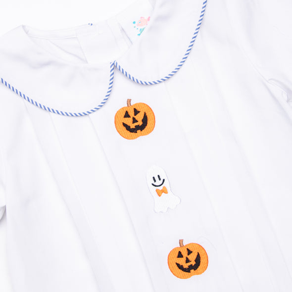Friendly Ghost Embroidered Short Set, Blue