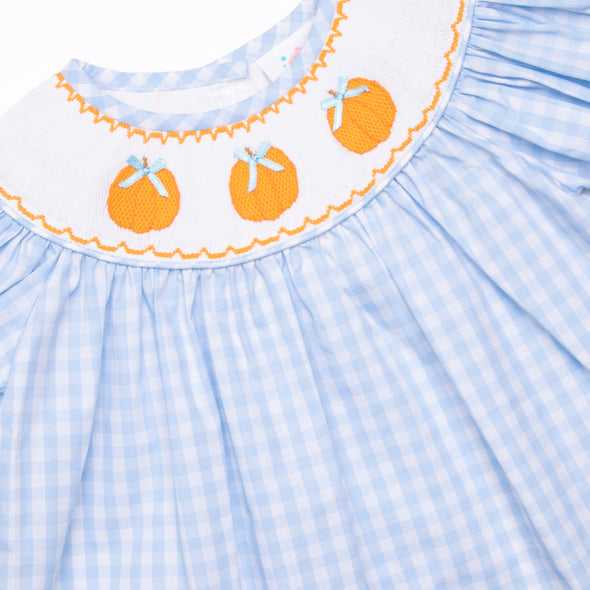 Happy Harvest Smocked Bishop Dress, Blue Check