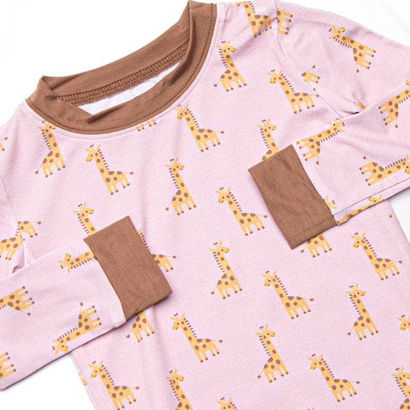 Giraffe Giant Bamboo Pajama Set, Pink