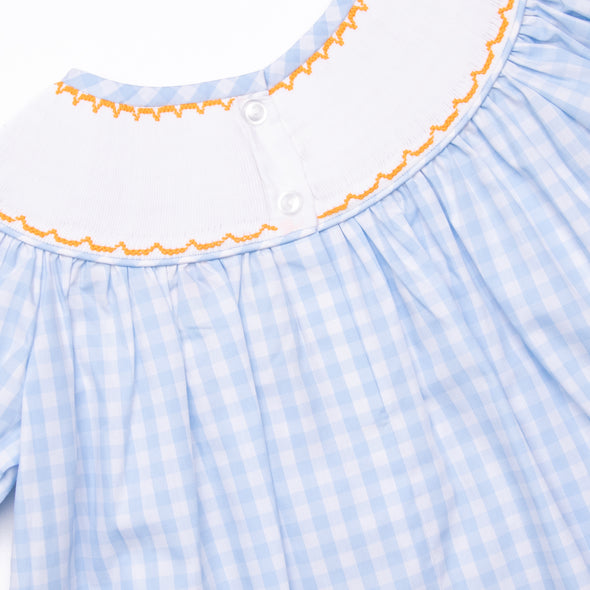 Happy Harvest Smocked Bishop Dress, Blue Check