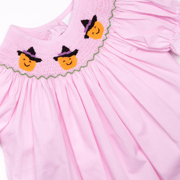 Trick or Treat Smocked Bishop Dress, Pink Gingham