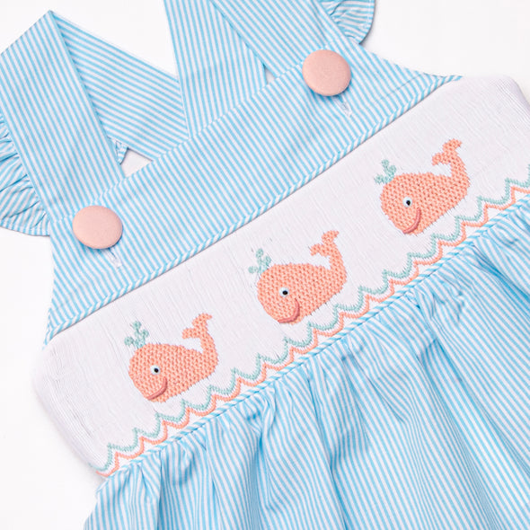 Marine Mammals Smocked Dress, Aqua