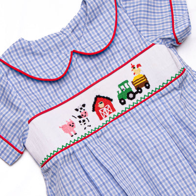 Hard Days Work Smocked Boy Bubble, Blue