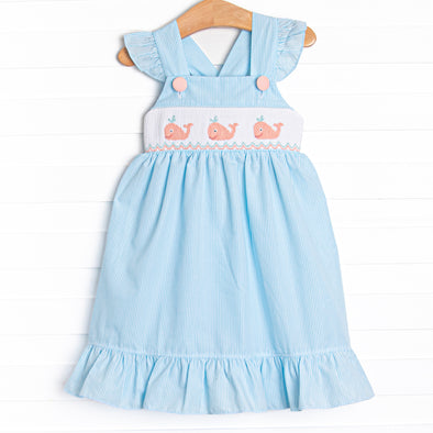 Marine Mammals Smocked Dress, Aqua