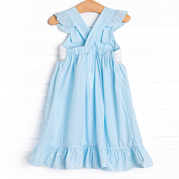 Marine Mammals Smocked Dress, Aqua