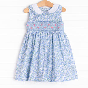 Raleigh Rose Buds Smocked Dress, Blue