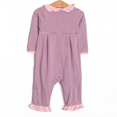 Lexie Ruffle Romper, Light Pink and Berry Purple Stripe