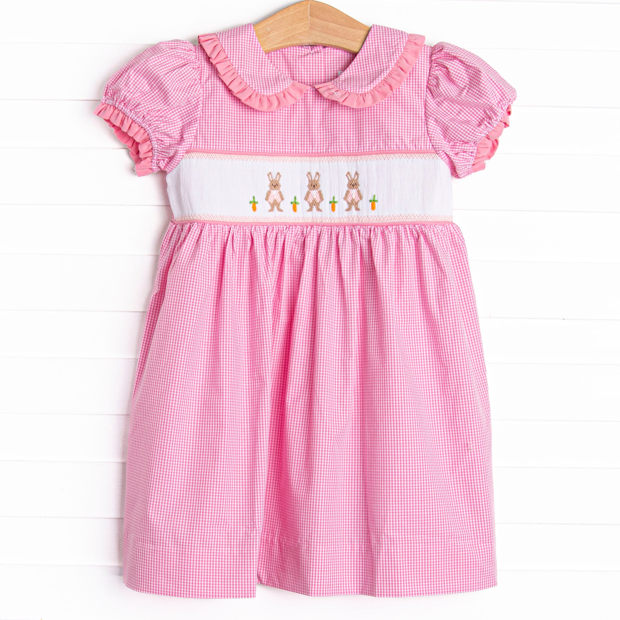 Girl's Poppy Cottontail Smocked Dress in Pink Gingham Size 7 | Stitchy Fish Girl's Poppy Cottontail Smocked Dress in Pink Gingham Size 7 | Stitchy Fish