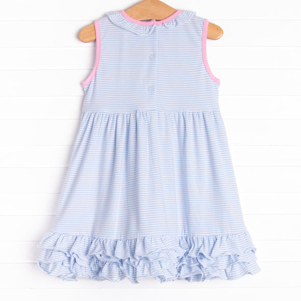 Back in Time Applique Dress, Blue Stripe