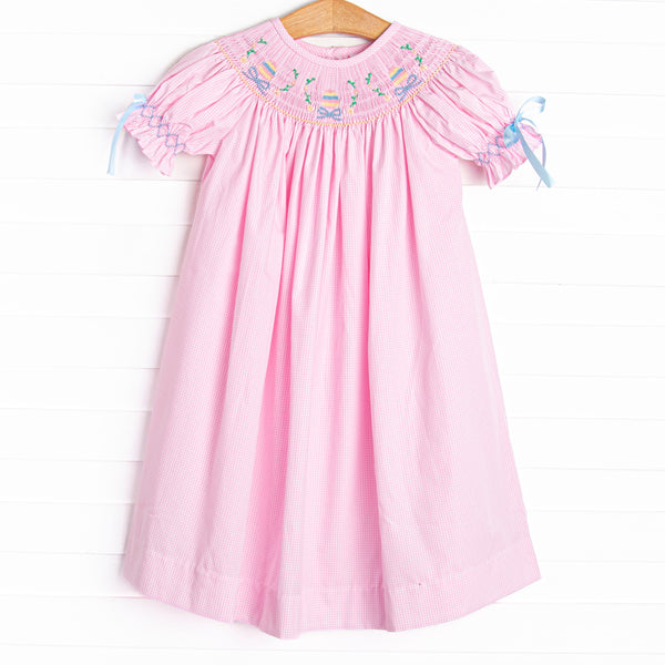 Egg-stra Special Sunday Smocked Bishop Dress, Pink