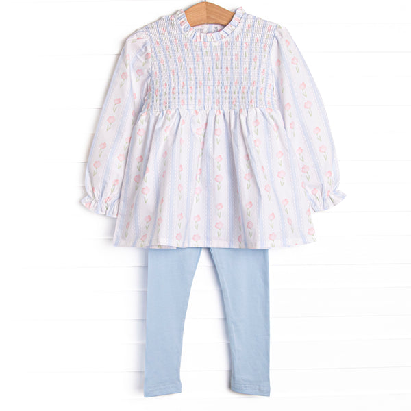 Sweet Pea Stripes Legging Set, Blue