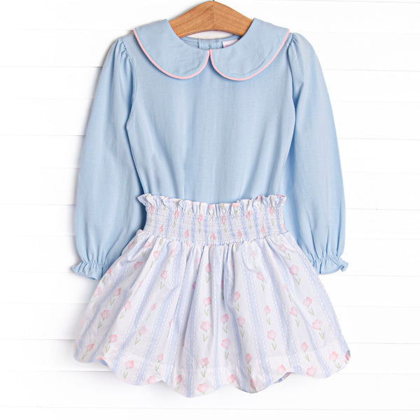 Sweet Pea Stripes Skirt Set, Blue