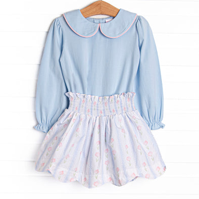 Sweet Pea Stripes Skirt Set, Blue