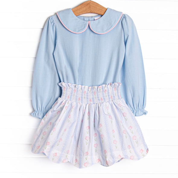 Sweet Pea Stripes Skirt Set, Blue