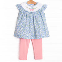 Strawberry Bliss Smocked Legging Set, Blue