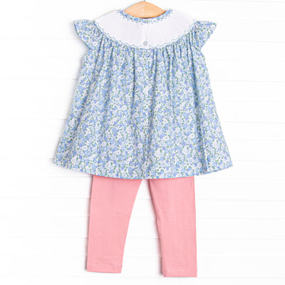 Strawberry Bliss Smocked Legging Set, Blue