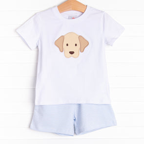 Perfect Pal Applique Short Set, Blue Stripe