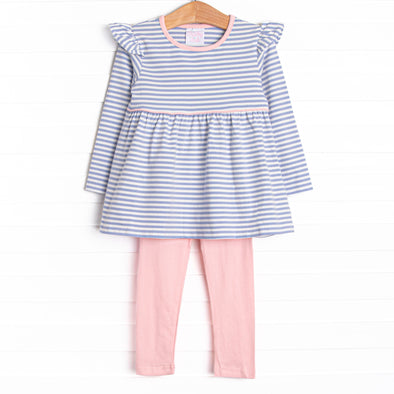 Frannie Long Sleeve Legging Set, Light Pink and Periwinkle Stripe