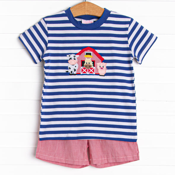 Back at the Barnyard Applique Short Set, Blue