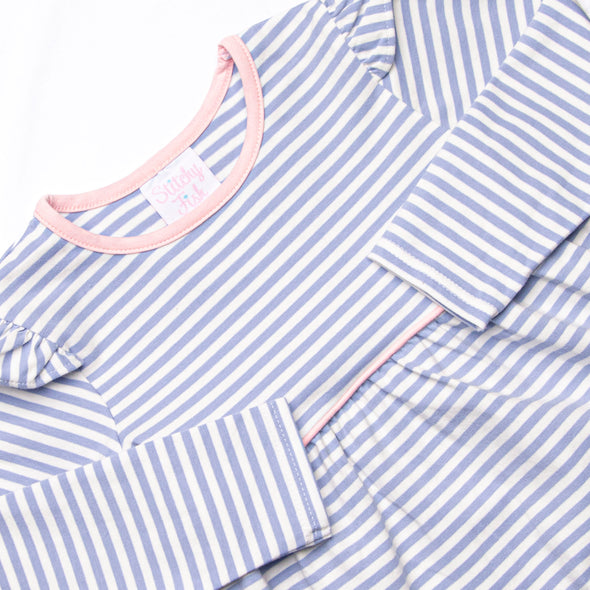 Frannie Long Sleeve Legging Set, Light Pink and Periwinkle Stripe