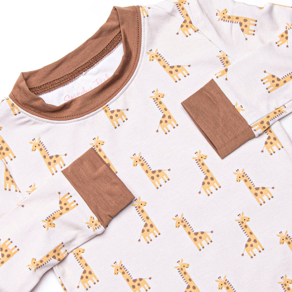 Giraffe Giant Bamboo Pajama Set, Yellow
