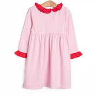 Heart Strings Applique Dress, Pink Stripe