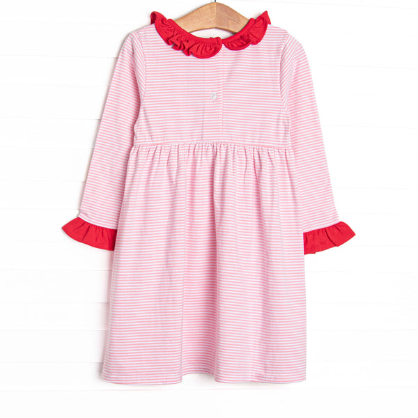 Heart Strings Applique Dress, Pink Stripe