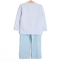 Scoop of Love Applique Pant Set, Light Blue Stripe