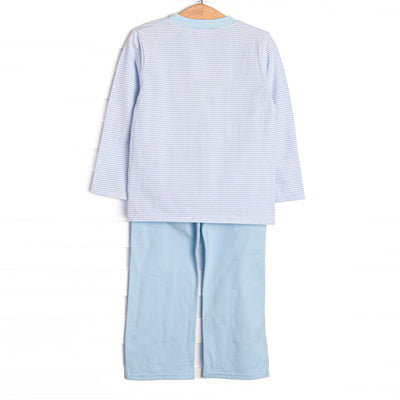 Scoop of Love Applique Pant Set, Light Blue Stripe