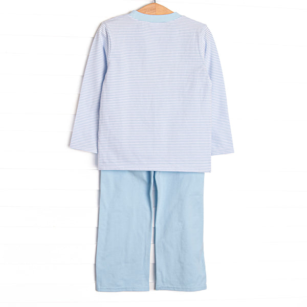 Scoop of Love Applique Pant Set, Light Blue Stripe