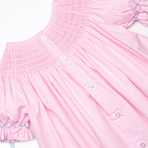 Egg-stra Special Sunday Smocked Bishop Dress, Pink