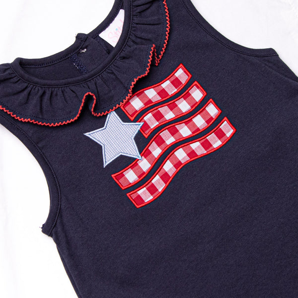 Old Glory Applique Ruffle Dress, Navy