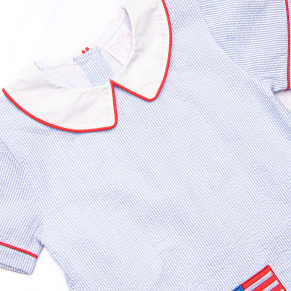 Stars and Stripes Applique Short Set, Blue